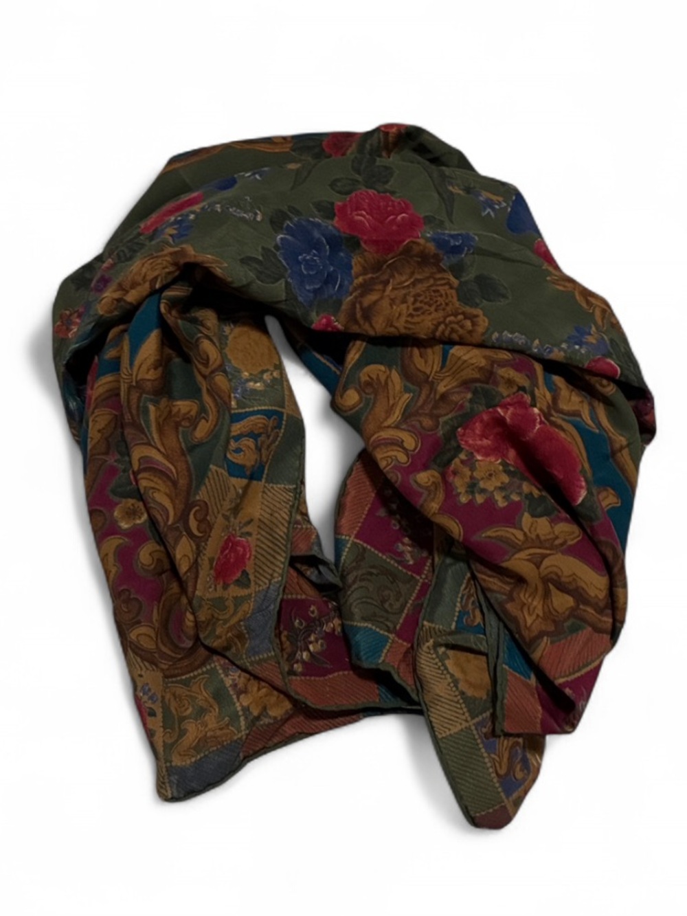 Vintage Silk Floral Multicolor Scarf
